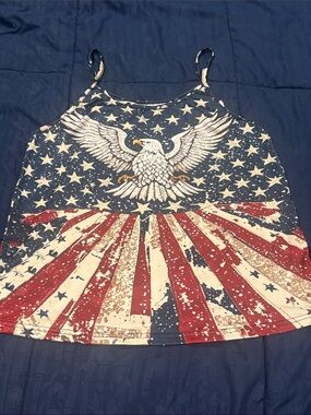 Patriotic Eagle Print Tank Top - Navy, Red & White